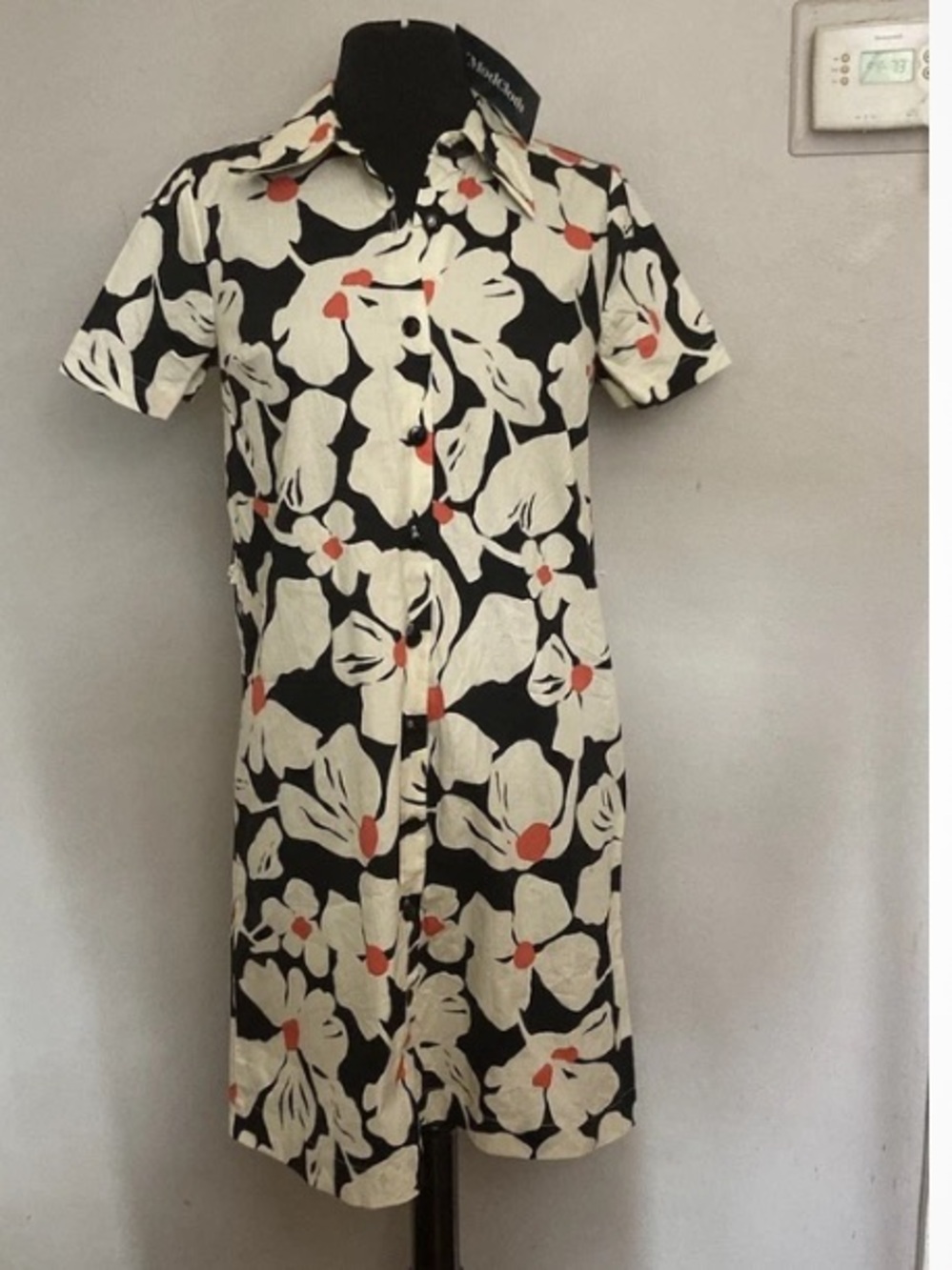 7-14 ModCloth Black floral Dress Button Shirt Small NWT